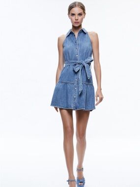 Alice + Olivia MIRANDA SLEEVELESS MINI DENIM DRESS